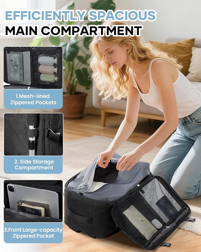 Vacuum Travel Tactical Backpack with Air Pump Carry on Flight Approved Personal item Large Tool Hiking Compression Gym Backpack Vacuum Seal Bags for Clothing Travel Women Men Mochila de Viaje Black