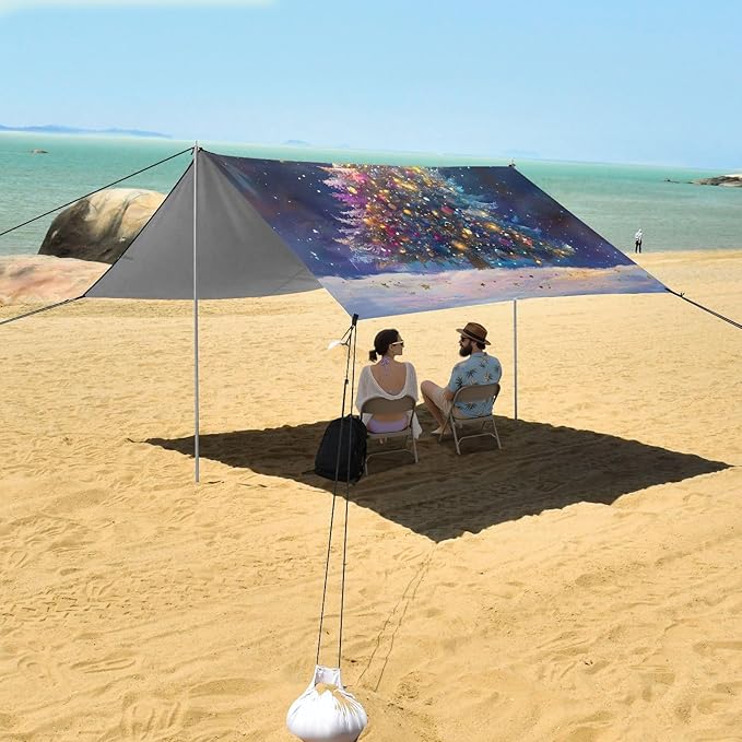 ALAZA Christmas Tree Fantastic Beach Tent Sun Shelter UPF50+ Protection Beach Shade Canopy w/ 4 Sandbags for Outdoor Camping Fishing Backyard Fun Picnic 10x9 ft