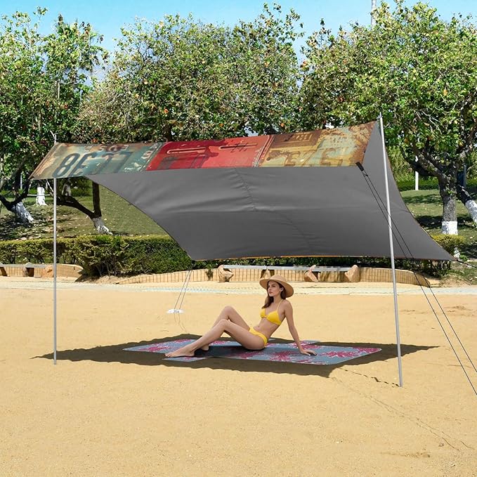 ALAZA Rusty License Plates Beach Tent Sun Shelter Portable Canopy Sunshade for Outdoor Camping Picnics Backyard Fun 10x9 ft