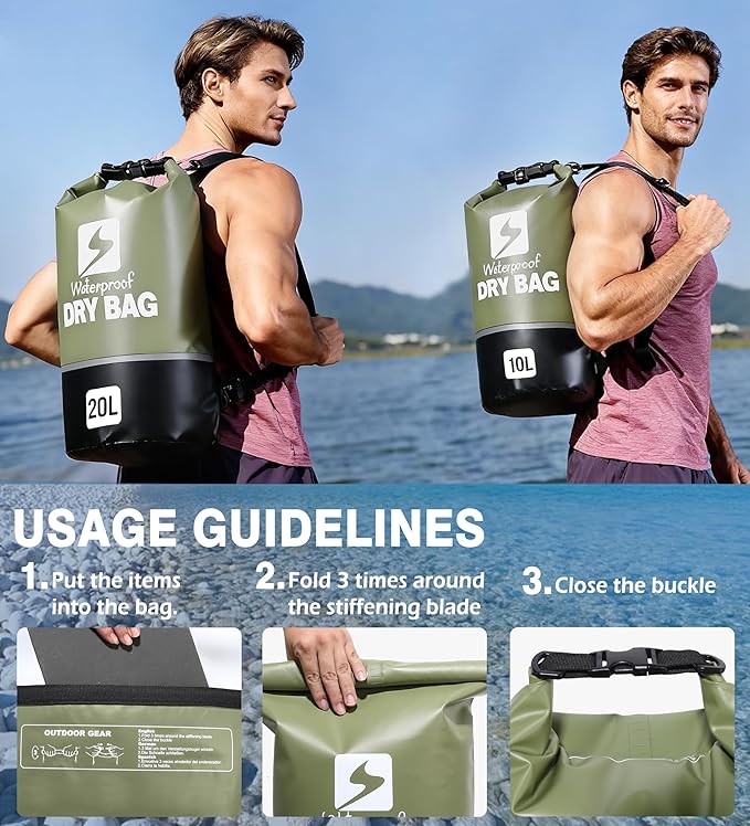 Soulsfeng Waterproof Dry Bag Roll Top Lightweight Dry Backpack for Boating Kayaking Travel Beach Swimming Hiking &amp Camping - Floating Dry Sack with Adjustable Shoulder Straps 20L