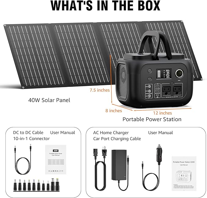 SinKeu Solar Powered Generator 300W Peak/70400mAh 260Wh Portable Power Station with Panels 40W Included Solar Generator with AC Outlet 110V for Home Use Camping Outdoor Power Backup