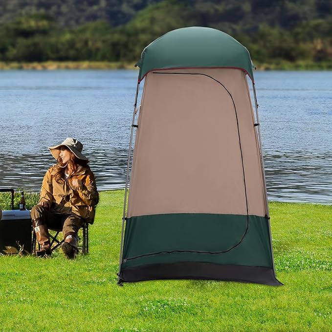 Outdoor Shower Tent Camping Privacy Shelter-Dressing Changing Room-Portable Toilet Tent for Camping Hiking Beach Toilet Shower Bathroom Green/Coffee Color