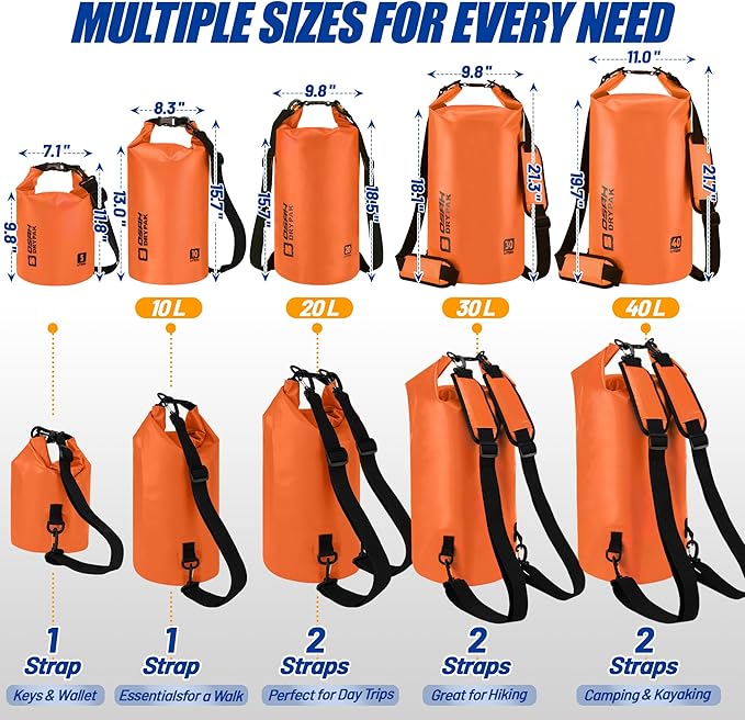 Waterproof Dry Bag 5L/10L/20L/30L/40L Roll Top Lightweight Storage Backpack with Phone Case for Women &amp Men Floating Waterproof Sack for Travel Swimming Kayaking Paddle Board Camping &amp B