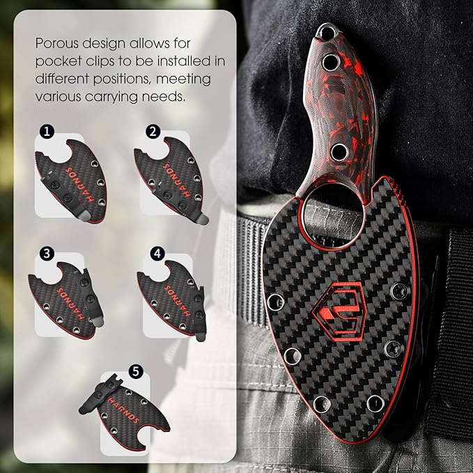 Harnds Small Fixed Blade Knife Full Tang Camping EDC with N690 Steel and Carbon Fiber Handle for Fishing and Skinning Eggplant