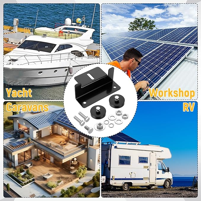 1200 Lbs No Drill Magnetic Solar Panel Mount Bracket Solar Panel Mounting Z Brackets for Sheds Roofs Walls Boats Trucks Trailers Lightweight Aluminum Corrosion-Free(Black 4 Pack)