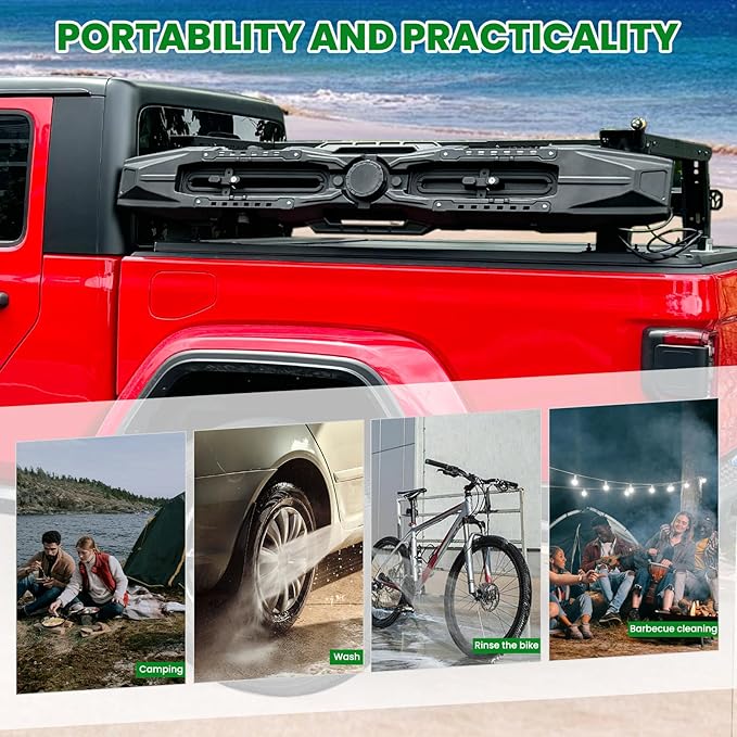 Just-V 8-Gallon Water Tank with Camping Shower for Off-Road Vehicles Pick-up TrucksSUVOutdoor Activities Water Supply Construction for Roof Rack Mount