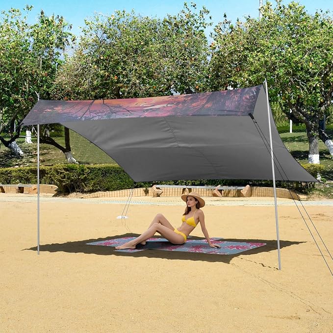 ALAZA Deer in Forest Sunset Beach Tent Sun Shelter Portable Canopy Sunshade for Outdoor Camping Picnics Backyard Fun 10x9 ft