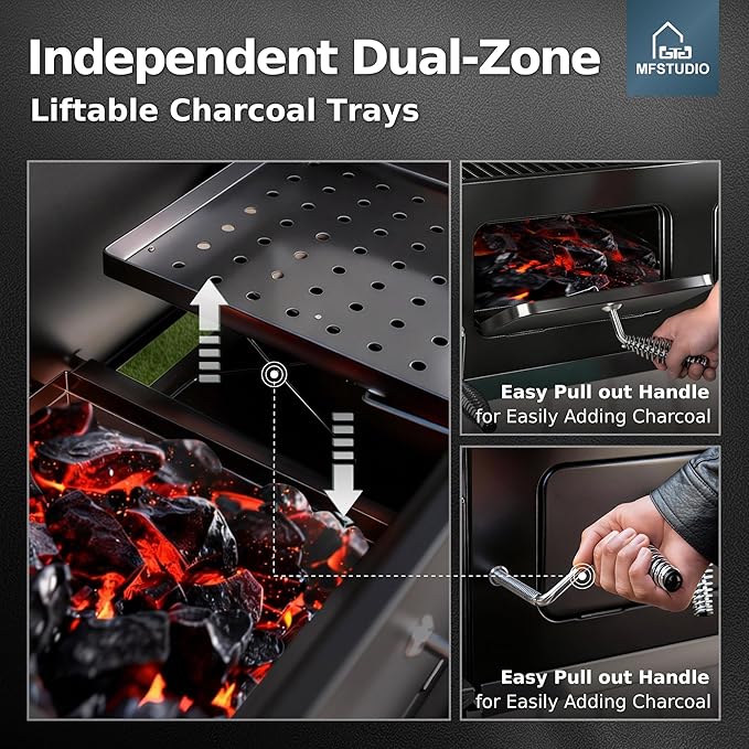 MFSTUDIO 49 2 in 1 Charcoal Grill &amp Smoker Combo Outdoor Grill with Enamel Coated Charcoal Tray 1015 SQ.IN Cooking Area Adjustable Top Vent and Chimney for Outdoor Grilling