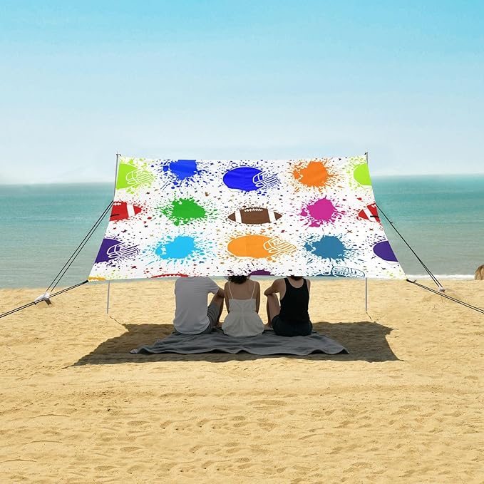 xigua Football Beach Tent Sun Shelter with Carrying Bag - Silver Coated Oxford Fabric Beach Canopy for Beach Camping Fishing - Includes Windproof Ropes Sandbags &amp Stakes