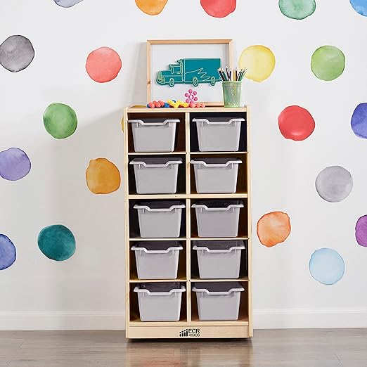 ECR4Kids Scoop Front Storage Bins Multipurpose Organization Light Grey 10-Piece