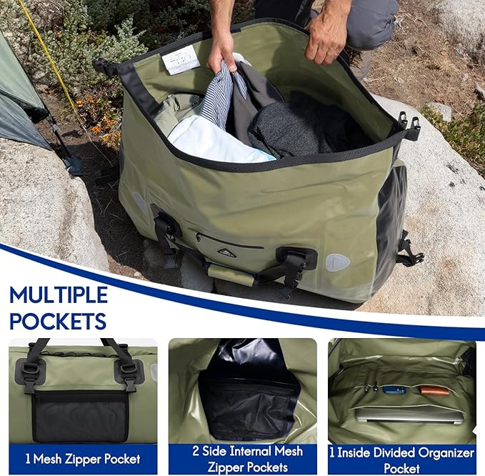 Haimont Waterproof Duffel Bag Roll-top Dry Duffel Bag with Quick-fixed Straps for Motorcycling Rafting Boating SUP Kayaking Travel 50L/70L