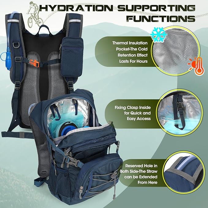 Hydration Backpack with Water Bladder 18L Lightweight Hiking Backpack for Women&ampMen Small Insulated Hydration Water Pack for Hiking Running Cycling Biking