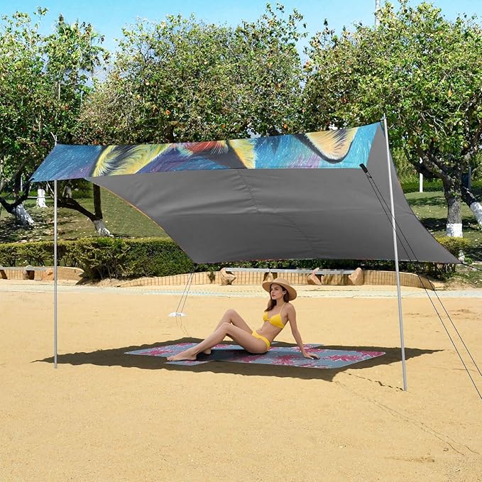 ALAZA Rainbow Foxes Beach Tent Sun Shelter UPF50+ Protection Beach Shade Canopy w/ 4 Sandbags for Outdoor Camping Fishing Backyard Fun Picnic 10x9 ft