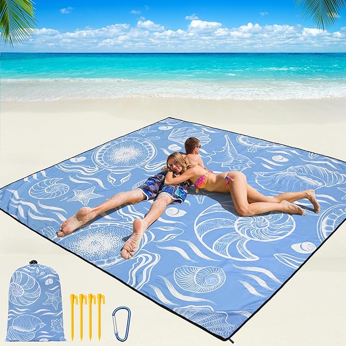 Beach Blanket Waterproof Sandproof Beach Mat 79 X 83/10'x9'for 2-8 Adults Quick Drying Outdoor Picnic Mat Beach Accessories for Travel Camping Hiking