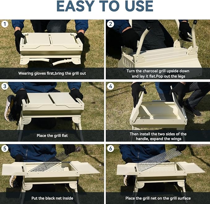 Portable Charcoal Grill Foldable Grills BBQ Grill Charcoal Small Grill for Travel Camping Outdoor Cooking Backyard Hiking Patio Garden PicnicsBeige