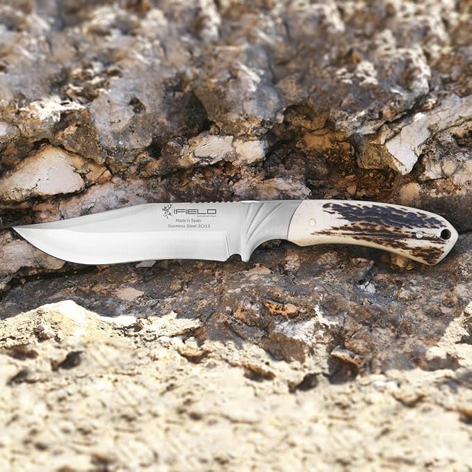 iFIELD Sport Hunting Knife - 5.5 inch Blade Survival Knife with Leather Sheath Camping Tool for Fishing Hunting Sport Activity
