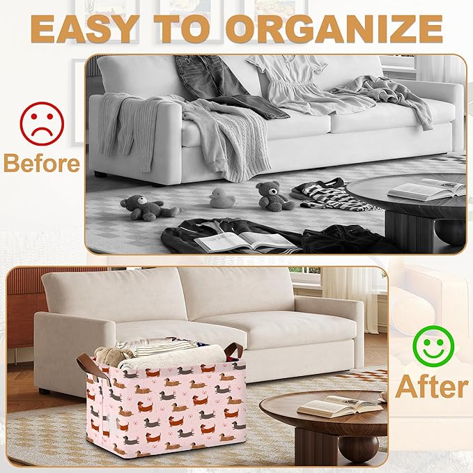 Storage Bin with Handles Dachshund Collapsible Laundry Baskets for Books Laundry - Use in Nursery Closet Organizers and Storage Blanket Basket