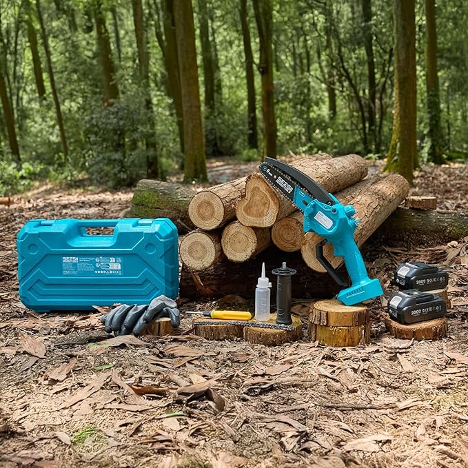SEESII Chainsaw 6 Inch Mini Electric Chainsaw Cordless Battery Powered 2026 Upgraded Hand Held Saw with 2x2000mAh Battery for Wood/Trees Trimming Chain Saw Gift for Men Dad Husband Fathers Gardener