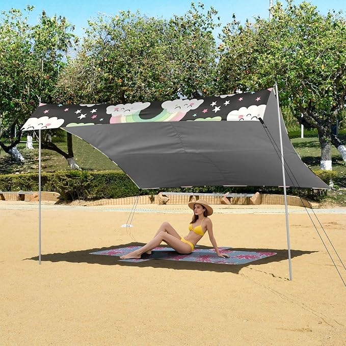 ALAZA Rainbow Star Pattern Beach Tent Sun Shelter Portable Canopy Sunshade for Outdoor Camping Picnics Backyard Fun 10x9 ft