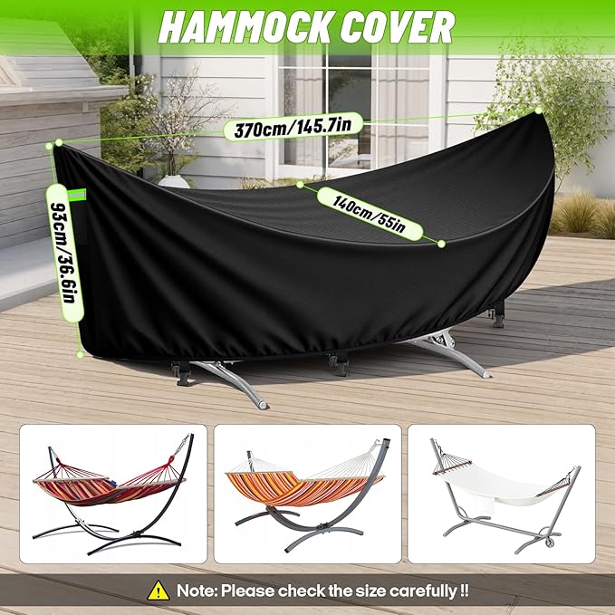 Hammock Cover Waterproof 420D Heavy Duty Hammock Stand Covers with Windproof Straps Sun Rain UV Dust Snow Protection Universal Cover Fits for 11-12Ft Stand Outdoor Patio