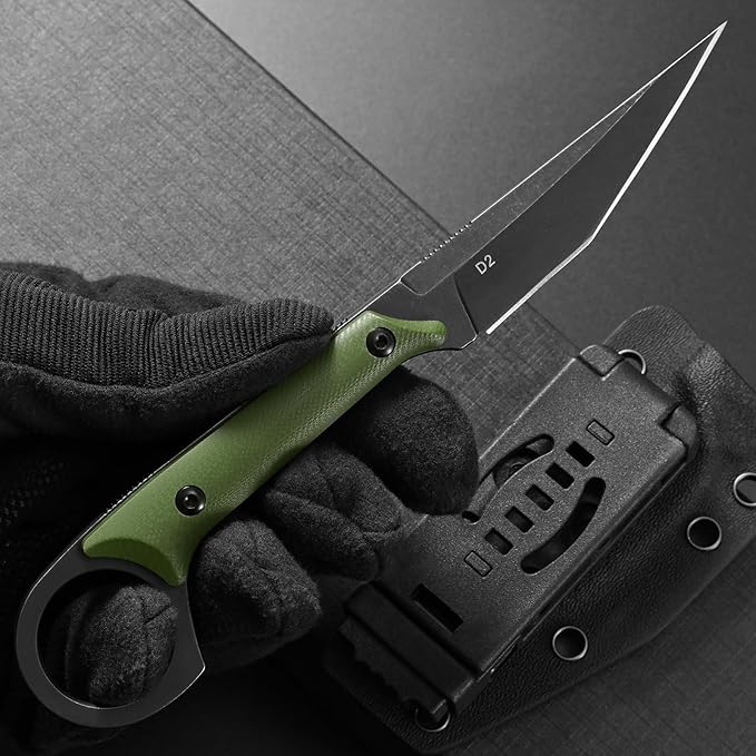 Ccanku C1140 Fixed Blade KnifeD2 Blade G10 Handle Claw Knife for Outdoor EDC Tool Survival Hiking Camping (Army Green)