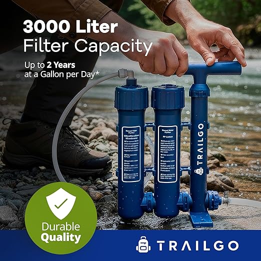 Pro Water Purifier Water Purification System for Survival - High-Volume Hand Pump Portable Water Filter for Camping Hiking Hunting Emergency Preparedness - 3-Stage Water Filtration System