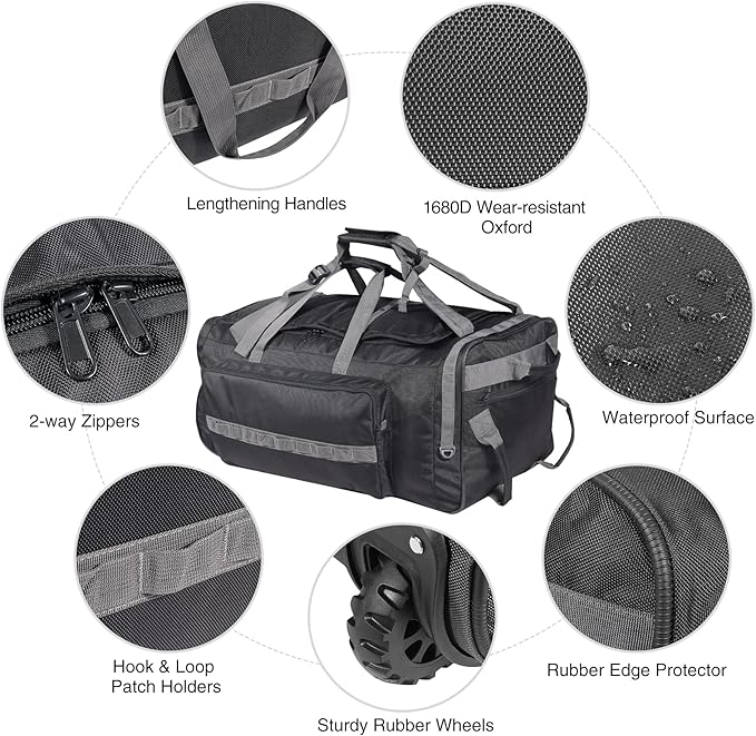 REDCAMP 85L/120L/140L Foldable Duffle Bag with Wheels Large Travel Duffel Bag