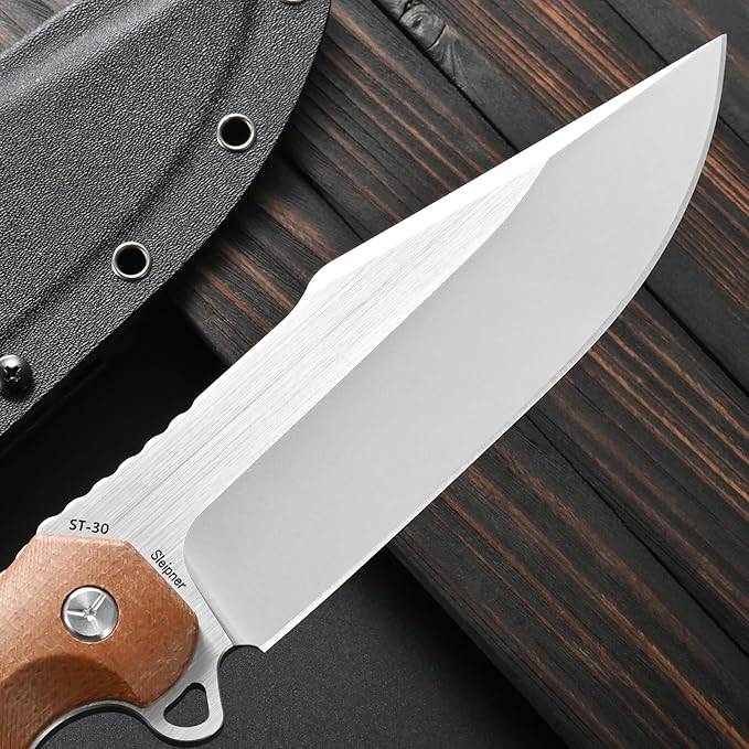 Sitivien ST30 Fixed Blade Knife Sleipner Brushed Steel Blade Micarta Handle Full Tang EDC Straight Knife for Camping Hunting Fishing(Brown)