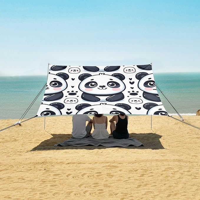 ALAZA Cute Cartoon Panda Beach Tent Sun Shelter UPF50+ Protection Beach Shade Canopy w/ 4 Sandbags for Outdoor Camping Fishing Backyard Fun Picnic 10x9 ft