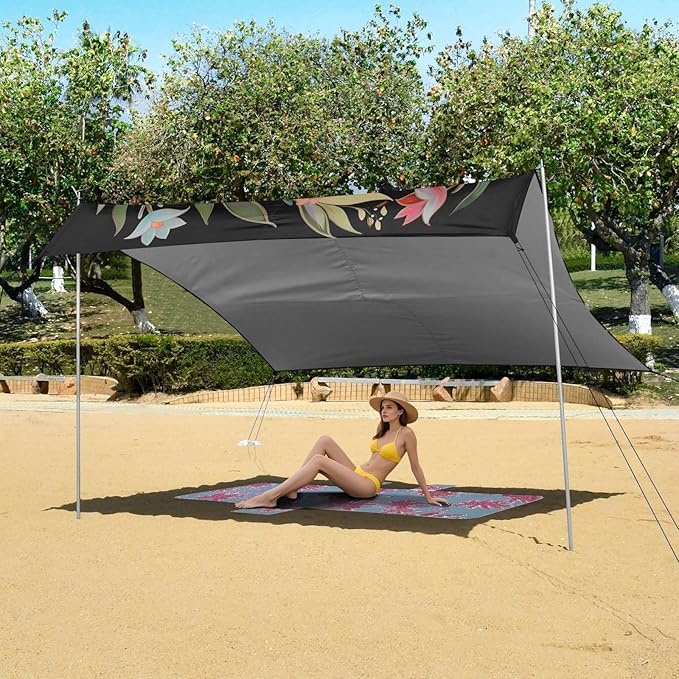 ALAZA Fox Grass Surrounded Wildflower Beach Tent Sun Shelter Portable Canopy Sunshade for Outdoor Camping Picnics Backyard Fun 10x9 ft