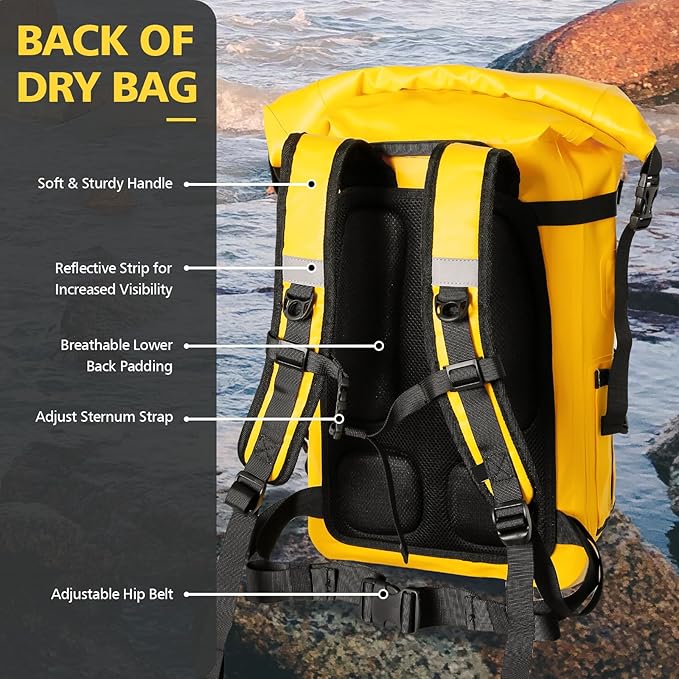 30L Roll Top Waterproof Floating Backpack Equipment Pocket Marine Floating Dry Bags for Kayaking Tracing Beach Fishing Hiking Survival Camping Travel
