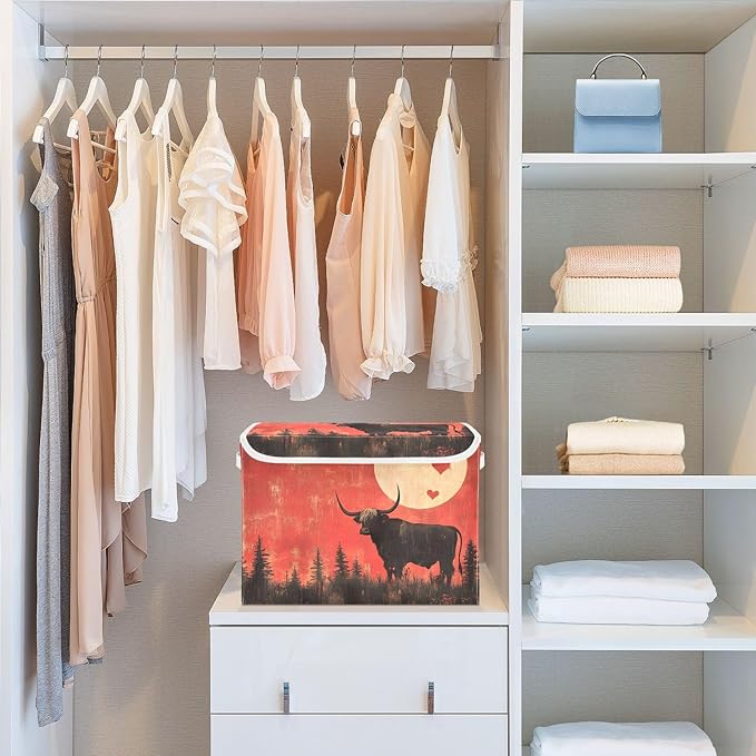 AIXIWAWA Lidded Storage Cube (Cattle Valentine) Fabric Foldable Closet Bins with Flip Lid and Handles Organizer Basket Container 16.5 x 12.6 x 11.8 IN