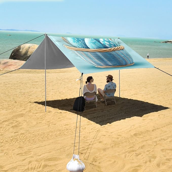 ALAZA Eggs in A Basket Beautiful Bunny Ears Beach Tent Sun Shelter Portable Canopy Sunshade for Outdoor Camping Picnics Backyard Fun 10x9 ft