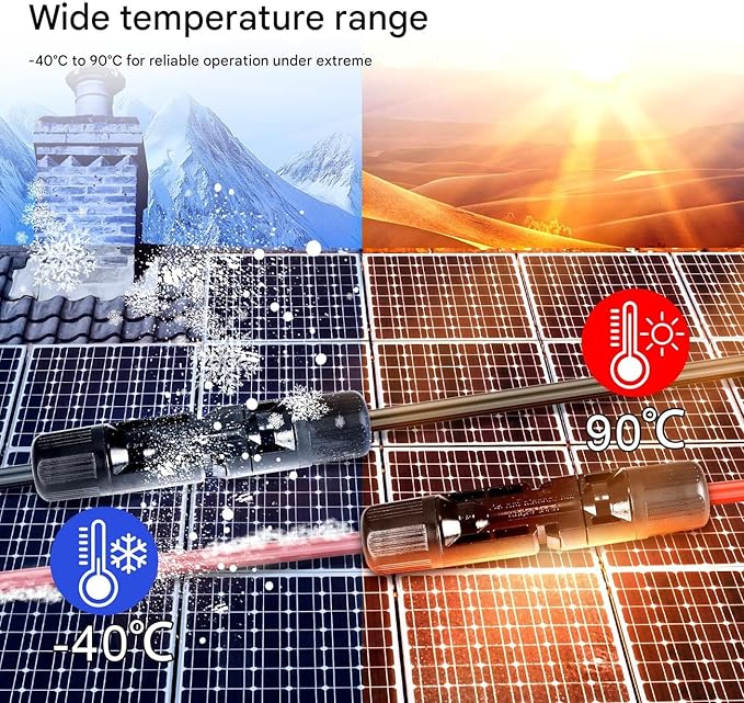 33Ft Solar Panels Extension Cables 6mm² PV Cable with Male and Female Connectors IP68 Waterproof 10AWG Solar Wire