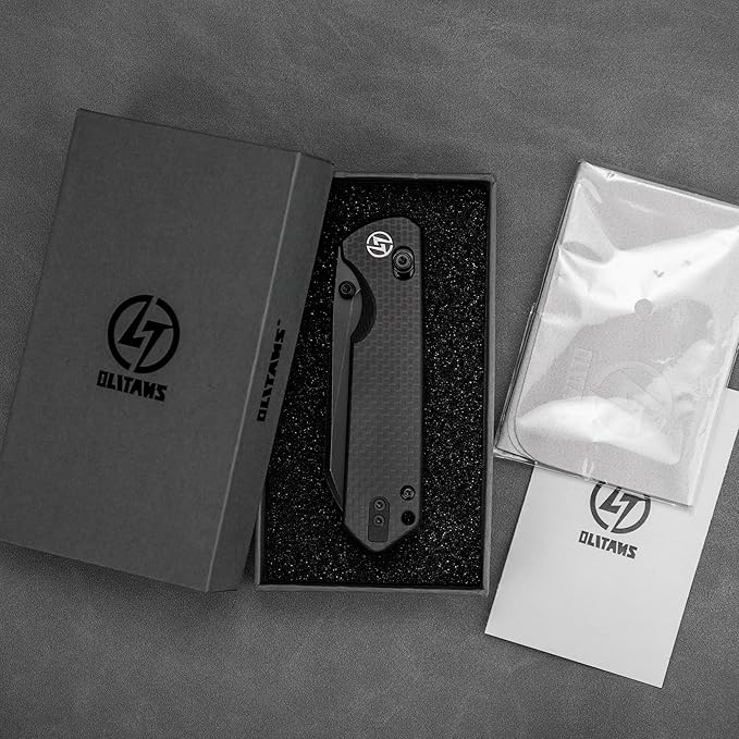 OLITANS G062 Folding Knife for EDC 14C28N Steel Blade Pocket knife Crossbar Lock Knife for Outdoor Survival Hunting and Camping 3.28oz（G10 Carbon Fiber+Black Coating）
