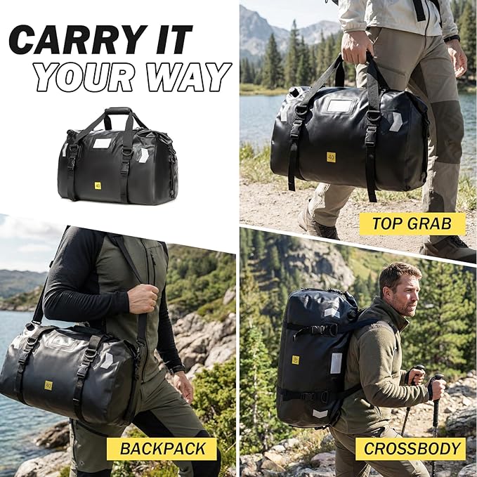Waterproof Duffel Bag 40L - Heavy Duty Dry Bag Backpack for Motorcycle Travel Kayaking Boating &amp Camping - Watertight Roll Top Gear Bag with Air Valve &amp Reflective Strips for Men Women