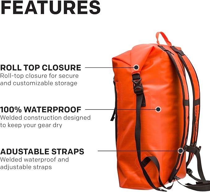 Grundéns Bootlegger Roll Top Backpack | Waterproof 30L Red Orange