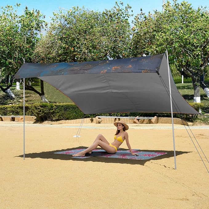 ALAZA Sunflower Beach Tent Sun Shelter UPF50+ Protection Beach Shade Canopy w/ 4 Sandbags for Outdoor Camping Fishing Backyard Fun Picnic 10x9 ft