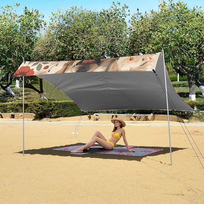 ALAZA Dog Puppy Flowers Beach Tent Sun Shelter UPF50+ Protection Beach Shade Canopy w/ 4 Sandbags for Outdoor Camping Fishing Backyard Fun Picnic 10x9 ft