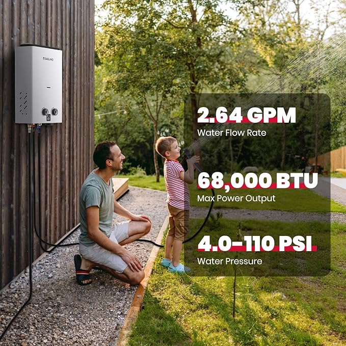 GASLAND Goshower G10 2.64GPM Outdoor Propane Tankless Water Heater Ultra Slim PortableCamping Propane Shower for Off Grid 68000 BTU