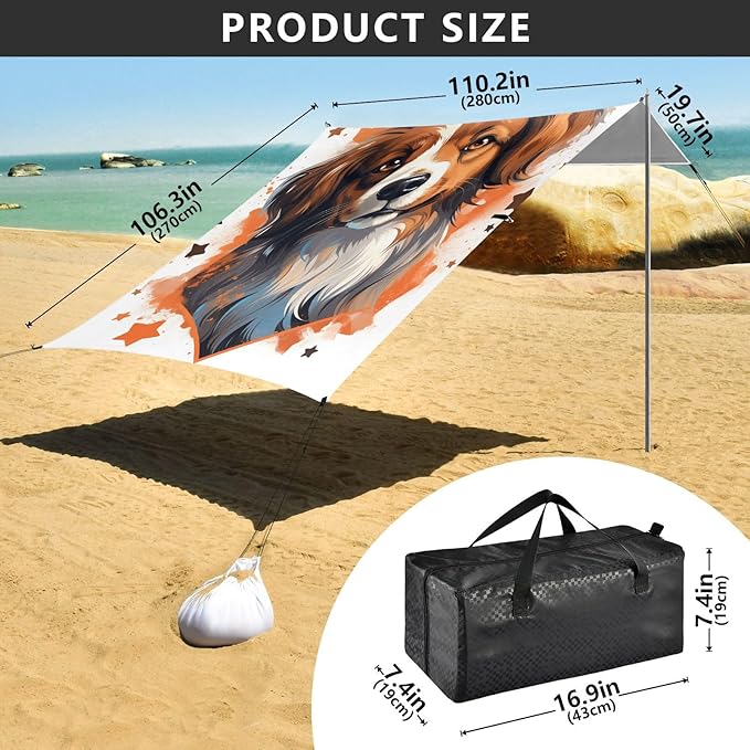 ALAZA Dog with Stars Beach Tent Sun Shelter Portable Canopy Sunshade for Outdoor Camping Picnics Backyard Fun 10x9 ft