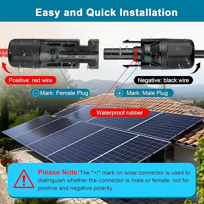 Solar Panel Extension Cable 20FT - MOOKEERF 10AWG+14AWG Solar Wire with Female &amp Male IP68 Waterproof Connector for RV Photovoltaic Systems Home Boat Solar Panels Car