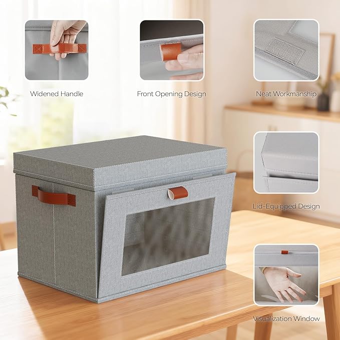 4-Pack Large Storage Bins with LidsStackable&ampCollapsible Closet Storage BinsOxford Fabric Organizer Box with Clear WindowLarge Decorative Storage Boxes for ClosetDorm16.5x11.8x11
