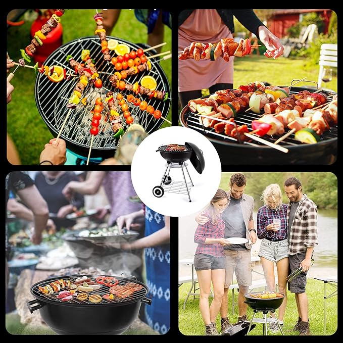 18 Inch Portable Charcoal Grill – Heavy-Duty Round BBQ Grill with Thickened Grilling Bowl Sturdy with 4 Legs &amp Wheels for Small Outdoor Barbecue Camping Travel Tailgating &amp Backyard Cookin