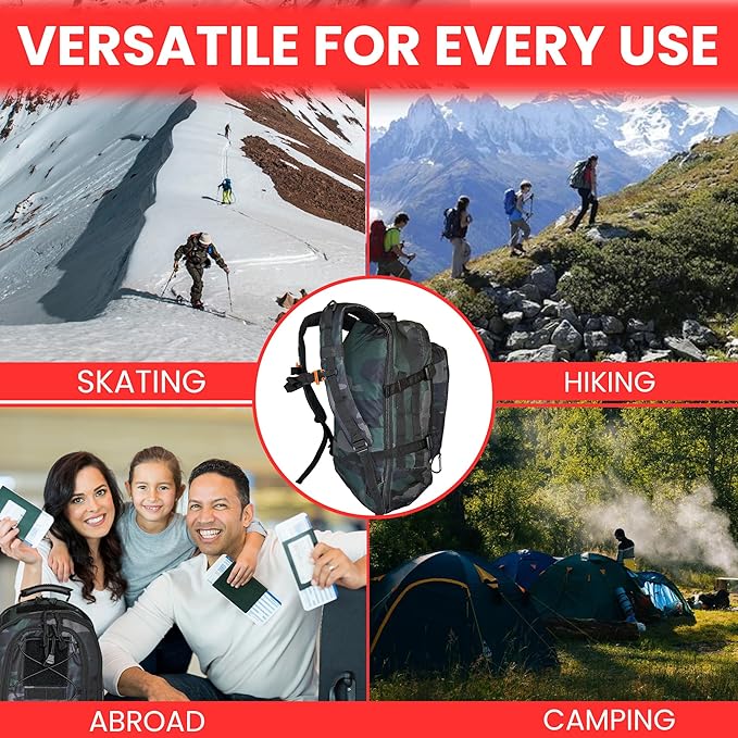 Camo Expandable Travel Backpack with 1000 Denier Cordura Polyester - Backpack For Men with Padded Straps &amp Multiple Compartments - Hiking Backpack for Campers Travelers with Large-Capacity Storag