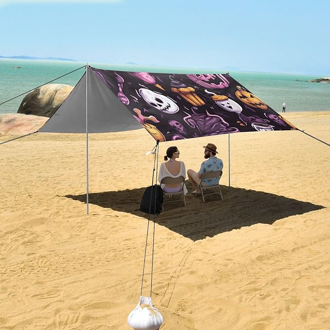 ALAZA Halloween Pumpkin Witchy Beach Tent Sun Shelter UPF50+ Protection Beach Shade Canopy w/ 4 Sandbags for Outdoor Camping Fishing Backyard Fun Picnic 10x9 ft