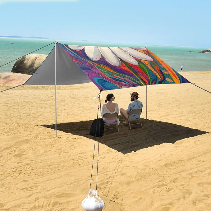 ALAZA Daisy Groovy Spring Trippy Plant Beach Tent Sun Shelter Portable Canopy Sunshade for Outdoor Camping Picnics Backyard Fun 10x9 ft