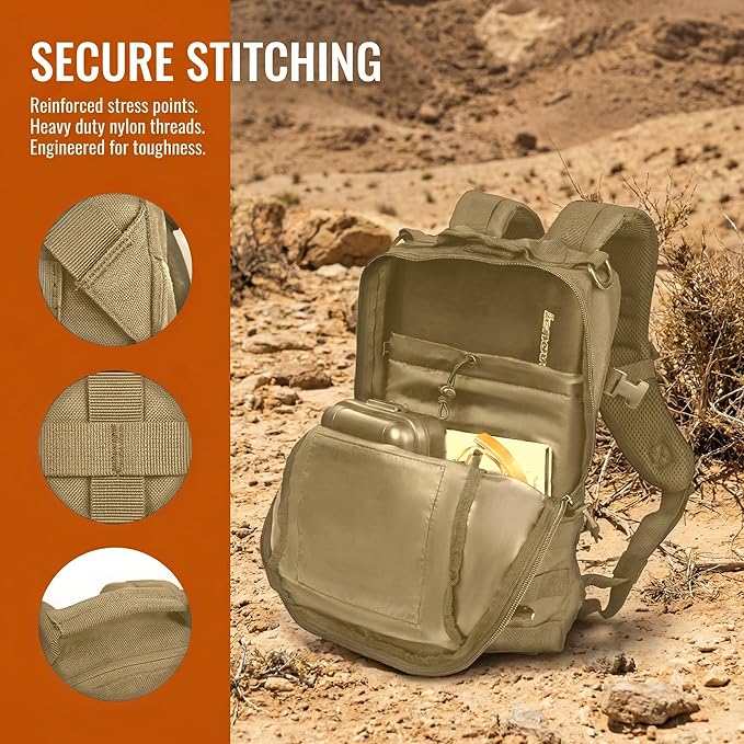 Small Tactical Backpack Military Daypack 12L Molle Bag Rucksack Army Daypack for OutdoorHikingCampingTravel (Tan)