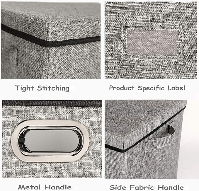 Lukeline Collapsible Storage Bins with Lids 2-Pack Foldable Fabric Linen Storage Boxes Cube Closet Organizer Storage Basket with Label for Home Bedroom Office(17 x 13 x 13 Gray)
