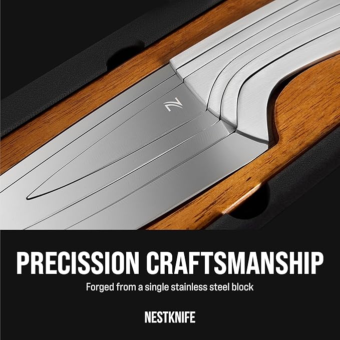 NestKnife Magnetic Knife Set - VG10 High Carbon Stainless Steel Kitchen Knives with Patented Space-Saving Nesting Design &amp Magnetic Holder - 4 Piece Razor Sharp Professional Chef Knife Set